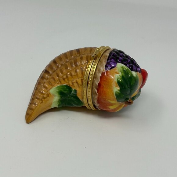 Cornucopia Hinged Trinket Box Ceramic Toothpick Holder Thanksgiving - Picture 1 of 8
